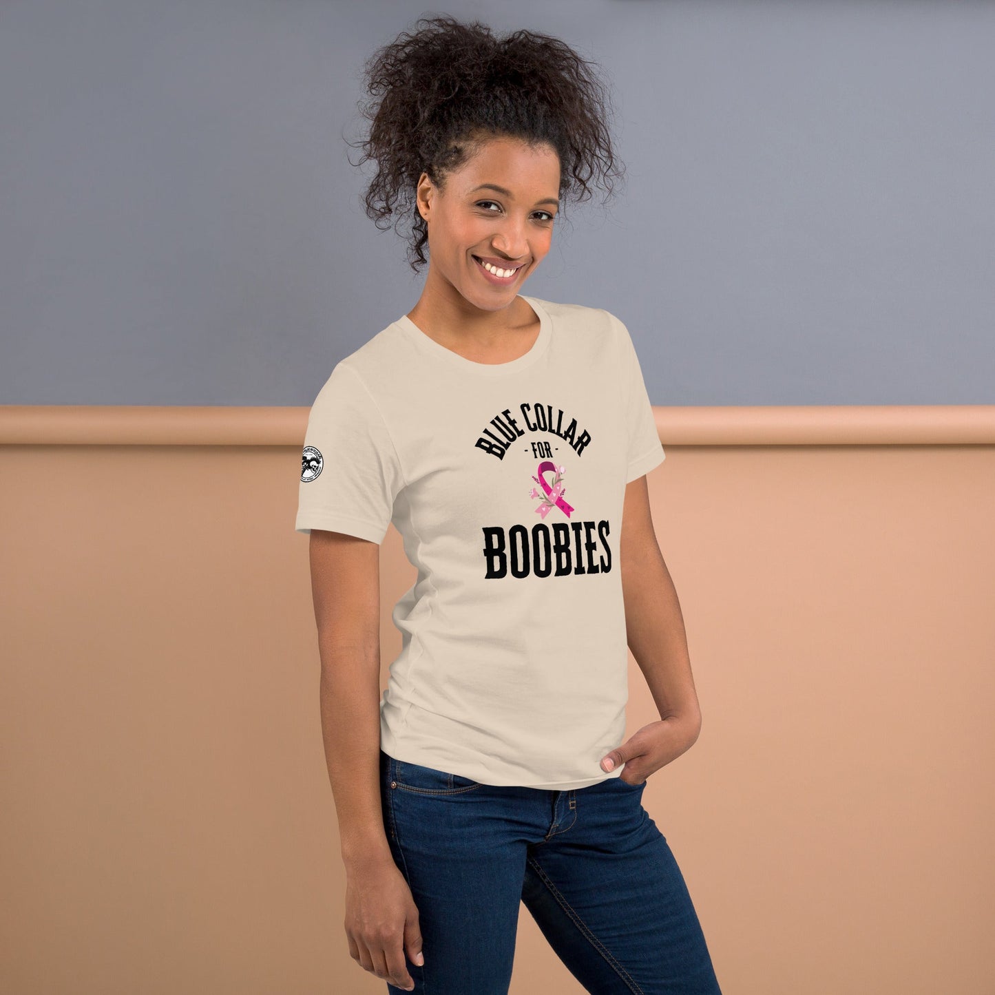 BLUE COLLAR FOR BOOBIES - T - SHIRT - Show your support, 50% of all profit go to cancer research - RABBLE COMPANY