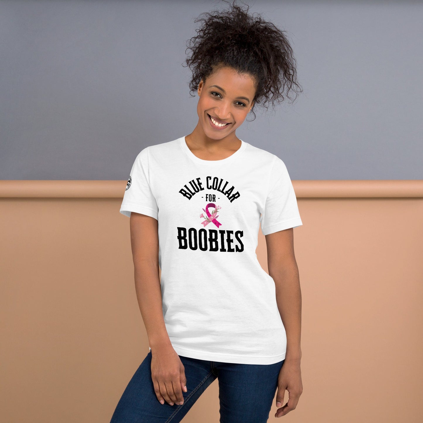 BLUE COLLAR FOR BOOBIES - T - SHIRT - Show your support, 50% of all profit go to cancer research - RABBLE COMPANY