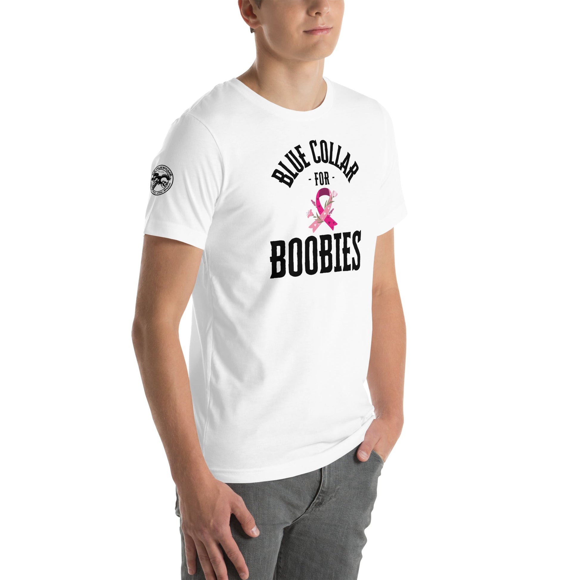 BLUE COLLAR FOR BOOBIES - T - SHIRT - Show your support, 50% of all profit go to cancer research - RABBLE COMPANY