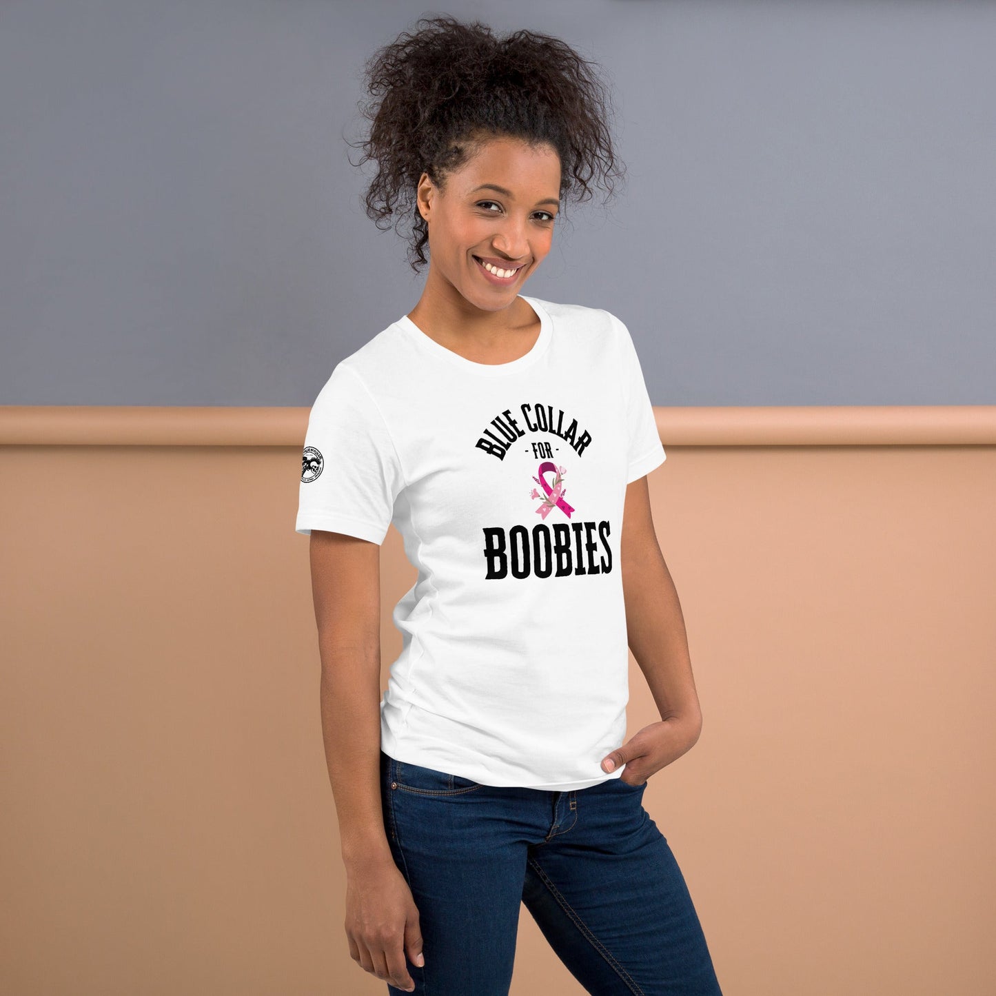 BLUE COLLAR FOR BOOBIES - T - SHIRT - Show your support, 50% of all profit go to cancer research - RABBLE COMPANY